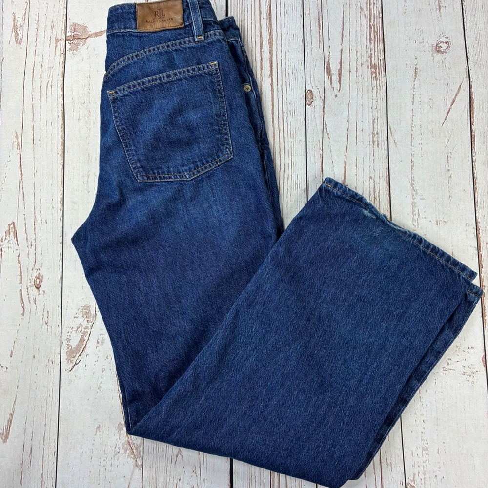 Ralph Lauren Black Label Womens Wide Leg Jeans Dark Wash High Rise Size 6